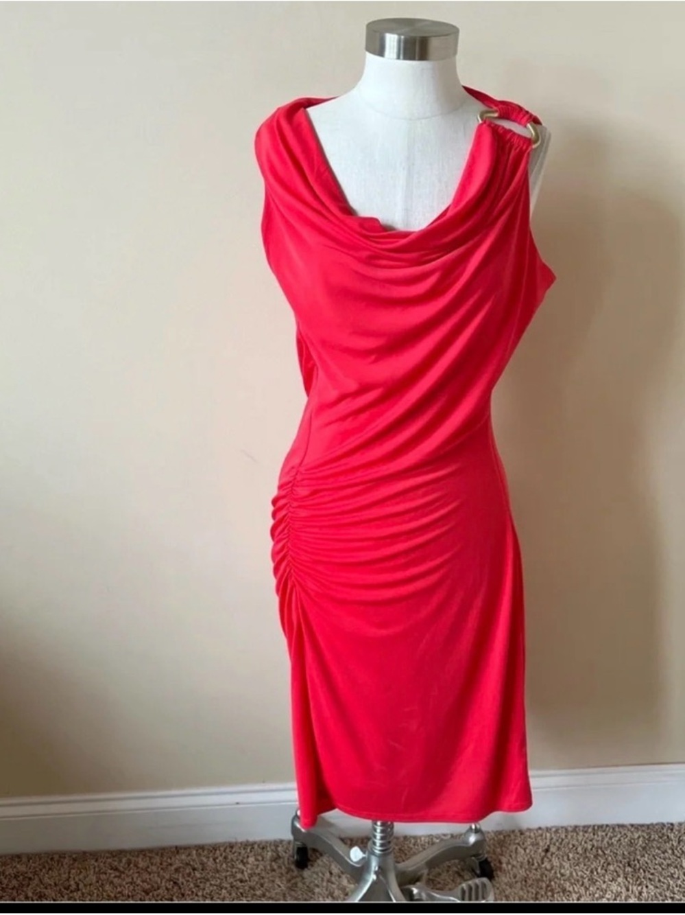 Halston Heritage Red Draped Midi Dress
